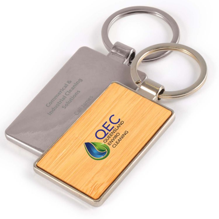 Picture of Rectangle Bamboo Zinc Keytag