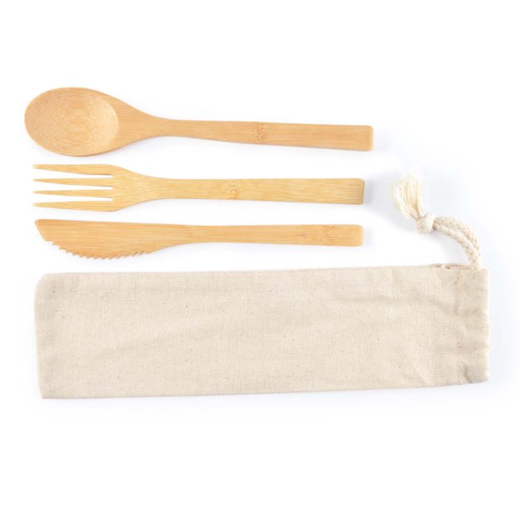 Picture of Miso Bamboo Cutlery Set in Calico Pouch