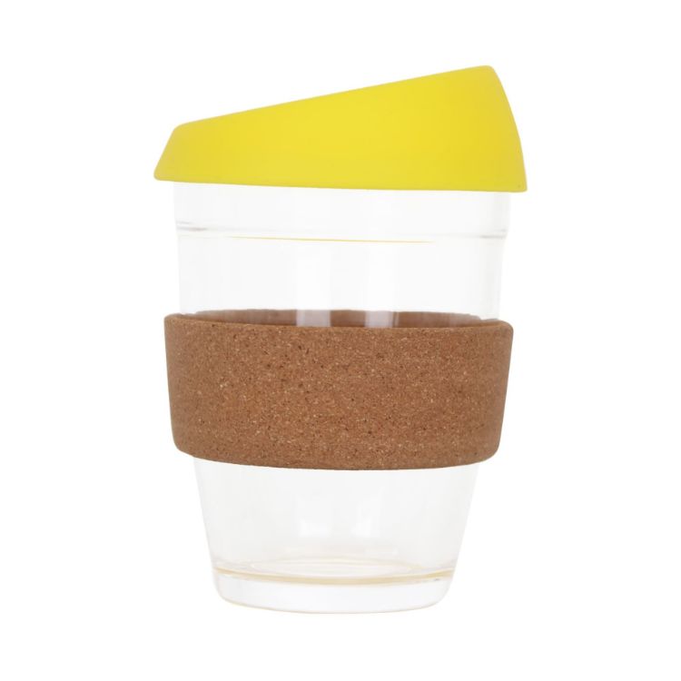 Picture of 12 OZ Reuasble Glass Coffee Cup with Cork Band