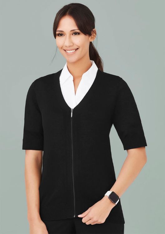 Picture of Womens Zip Front Short Sleeve Knit Cardigan