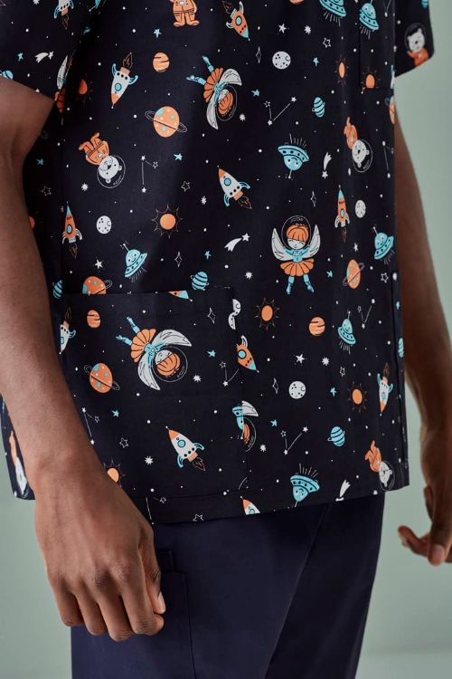 Picture of Mens Printed Space Party Scrub Top