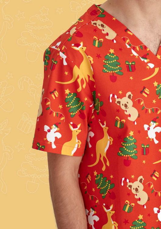 Picture of Mens Christmas V-Neck Short Sleeve Scrub Top