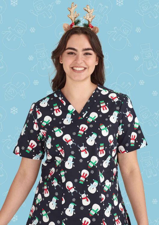 Picture of Womens Christmas V-Neck Short Sleeve Scrub Top