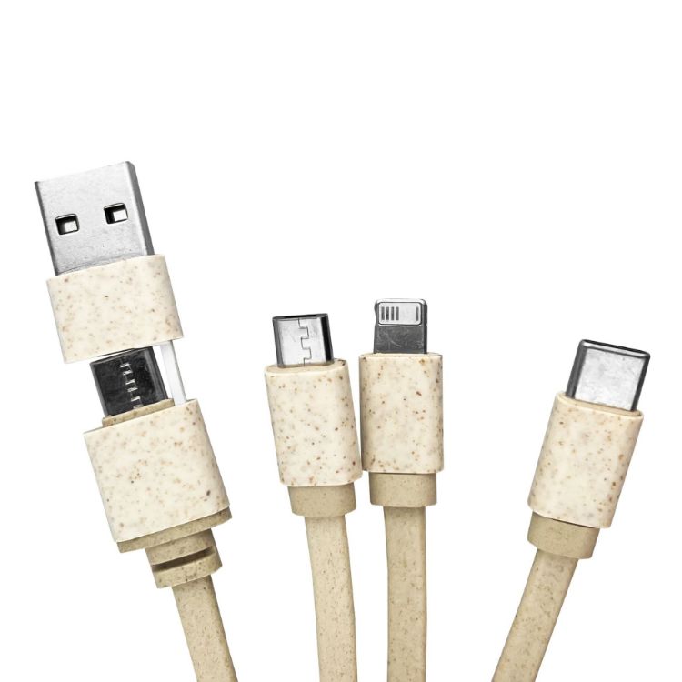Picture of Square Bamboo Charging Cable Key Ring