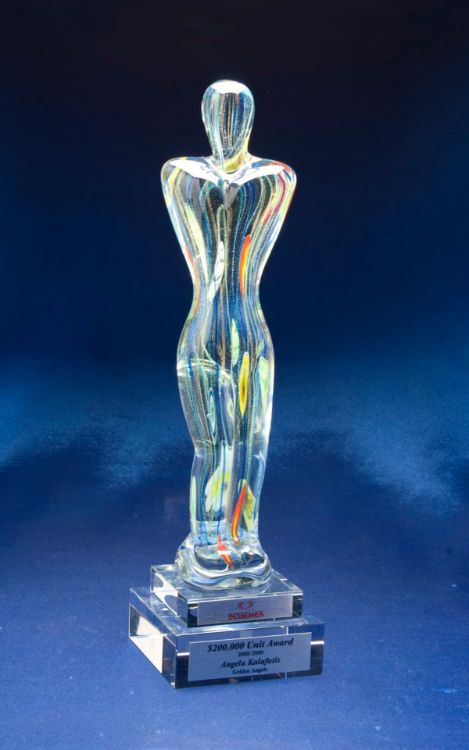 Picture of Art Glass Trophy - Coloured Glass Figurine with Double Base & Printed Plate