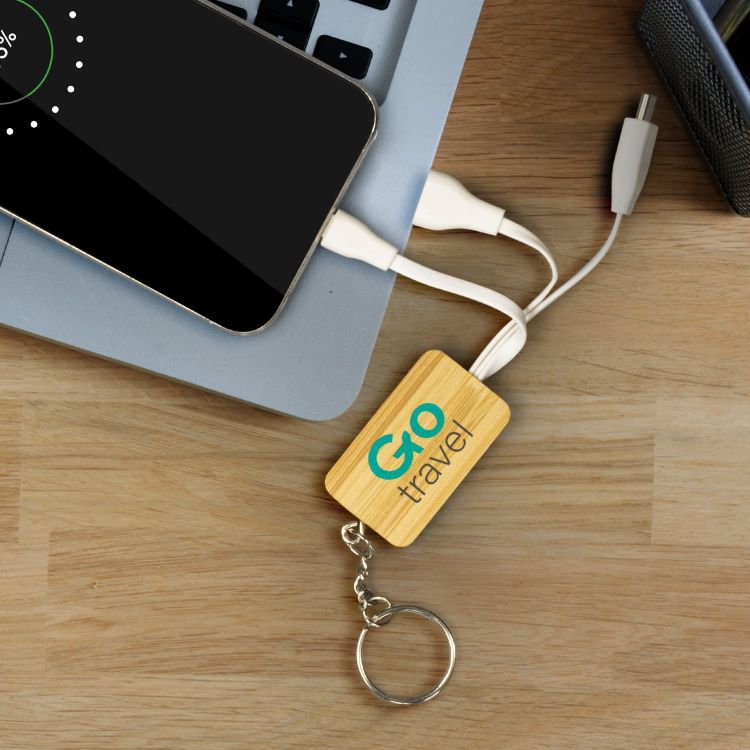 Picture of Bamboo Charging Cable Key Ring - Rectangle